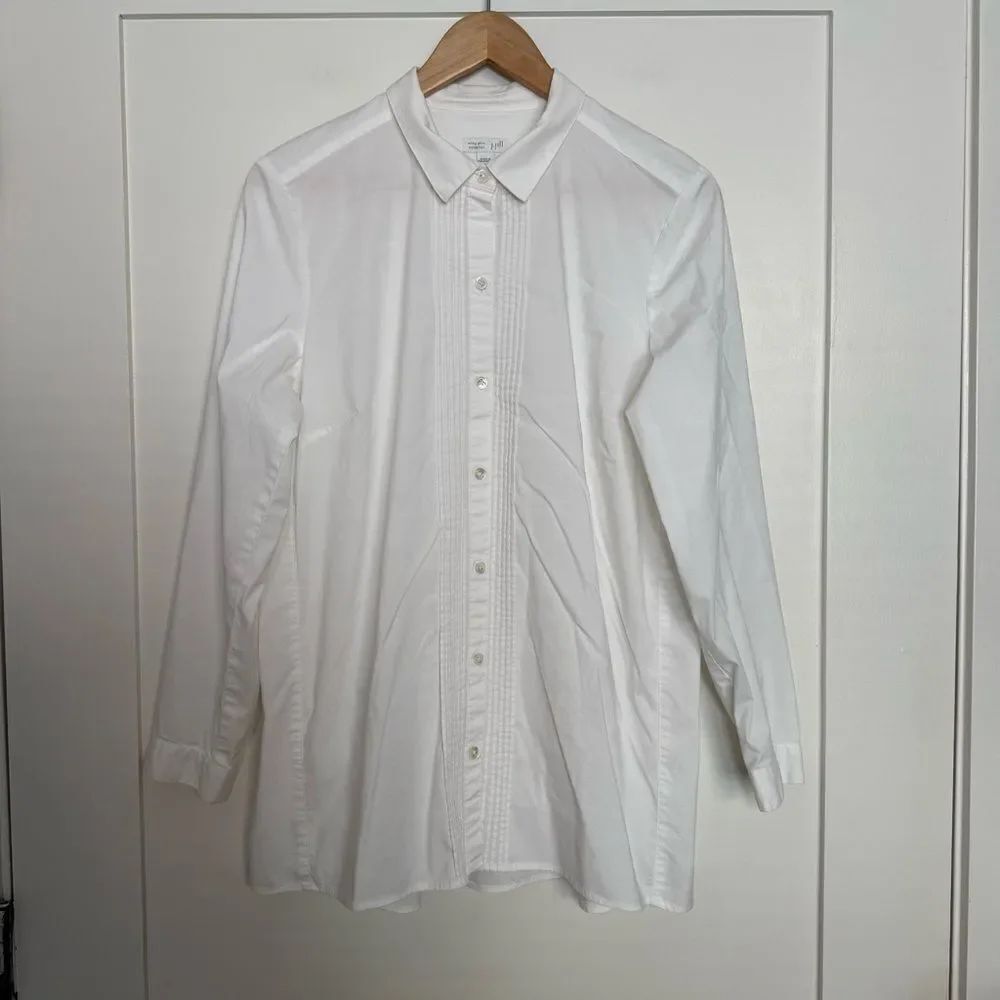 J Jill White Shirt Collection Blouse Womens Sz M White Pintuck Pleated Button Up